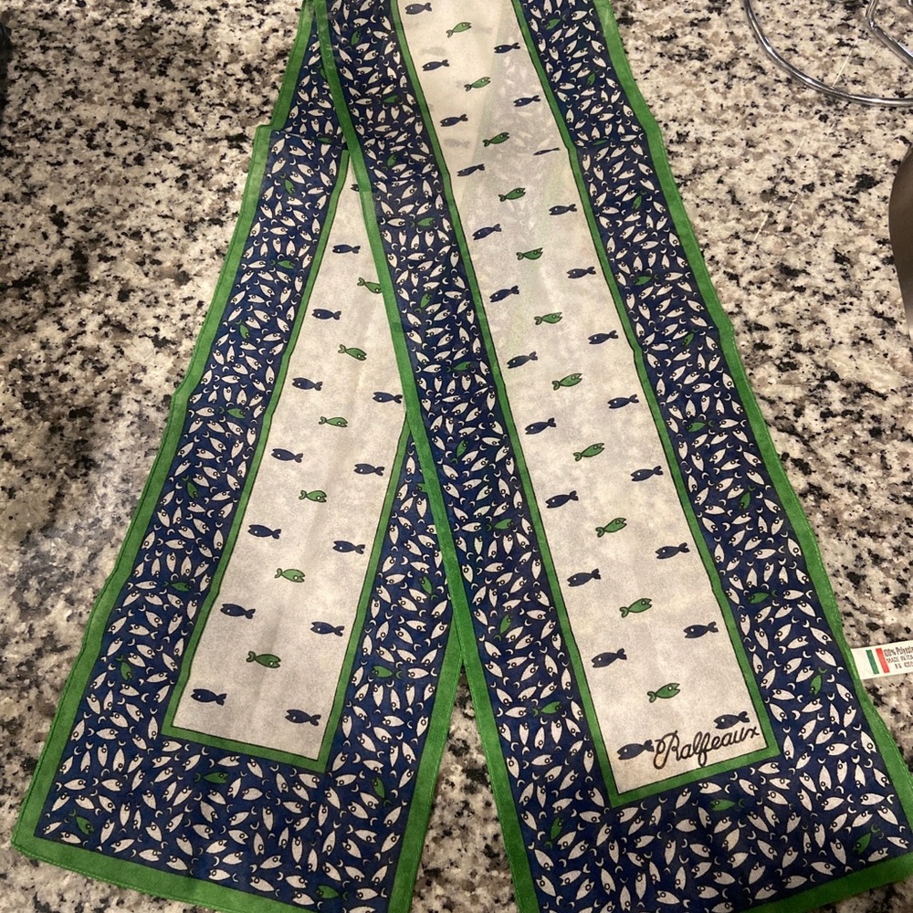 Vintage Ralfeaux 43”x7” Poly Scarf Made In Italy